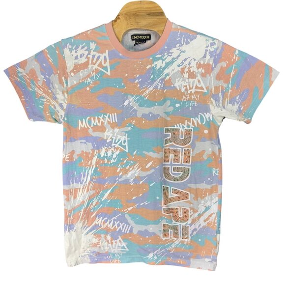 RED APE Tops - RED APE T-Shirt Adults L Graffiti-Style Paint Splatter Graphic Sequin Bling